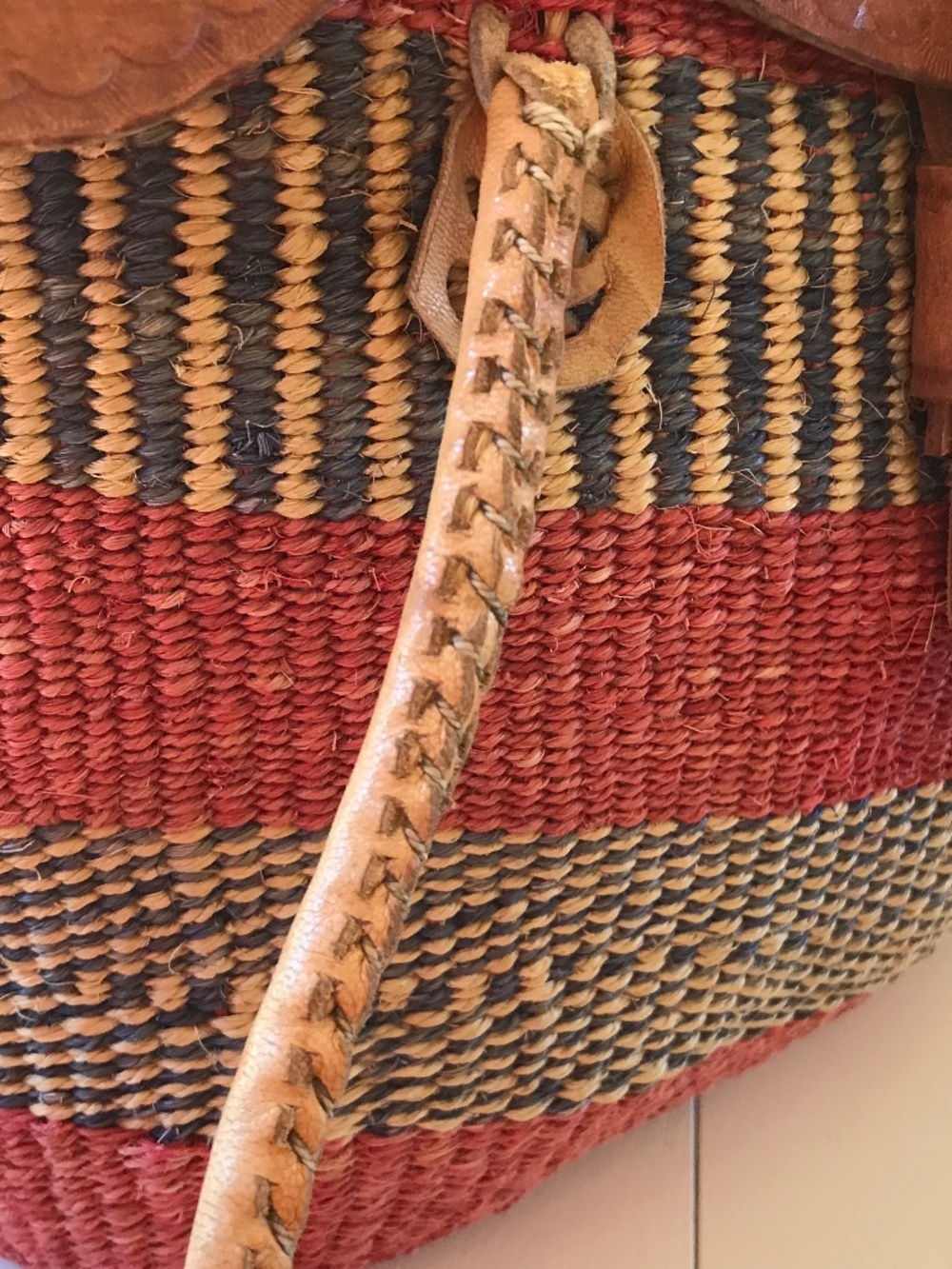 FESTIVAL 🔥 BOHO-CHIC VINTAGE TOOLED LEATHER FLAP WOVEN SISAL BAG - Picture 15 of 16